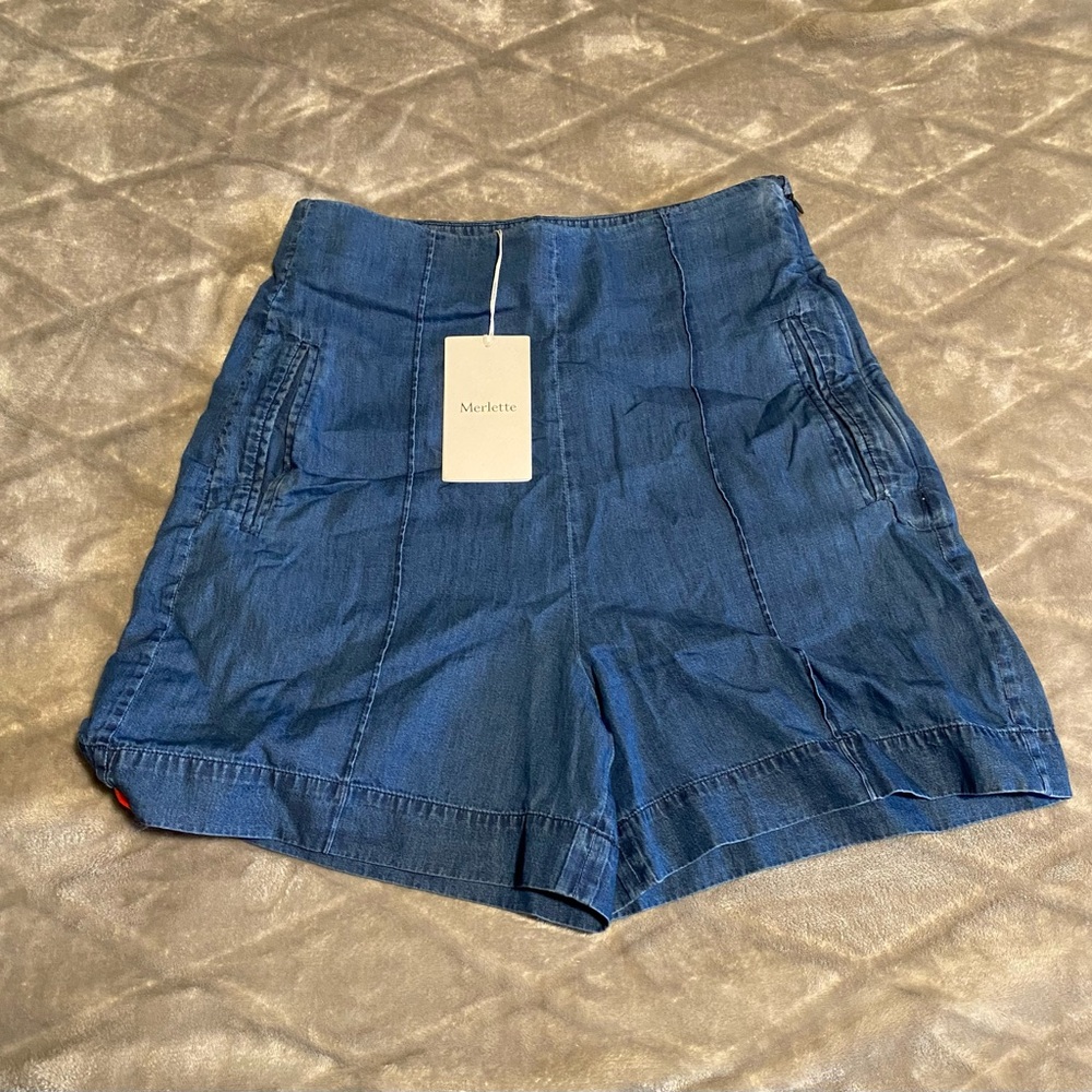 Merlette High Waist Denim Shorts - Blue